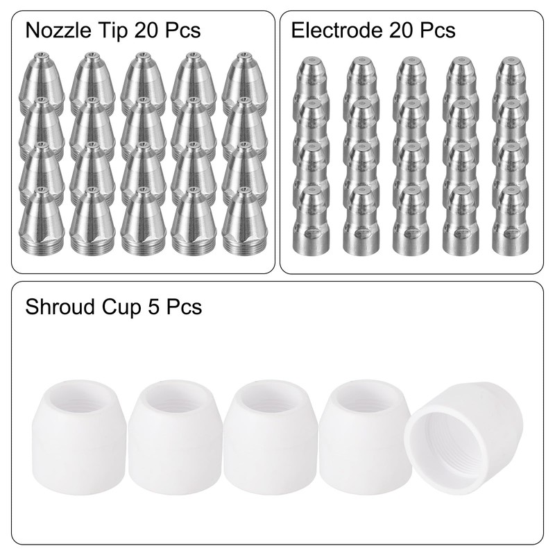 sourcing map 45pcs P80 Plasma Cutter Nozzle Electrodes and Shroud