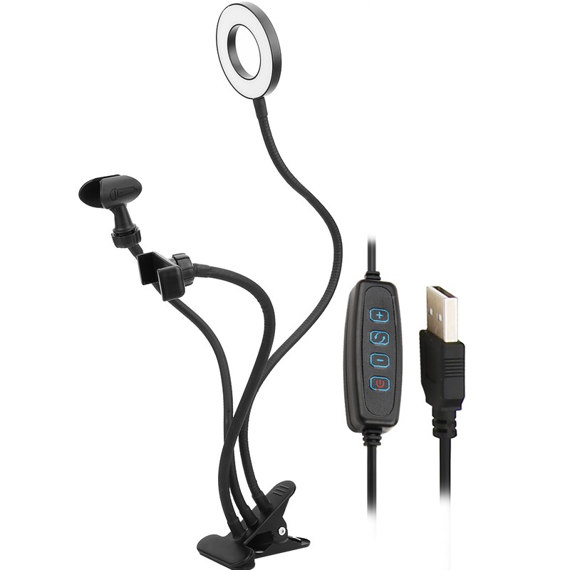 USB LED Ring Fill Light Lamp with Phone Holder Microphone