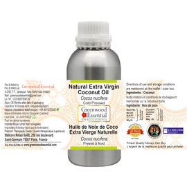 Greenwood Essential Pure Natural Extra Virgin Coconut Oil (Cocos Nucifera) Natural Therapeutic Quality Cold Pressed 630 ml (21.3 oz)