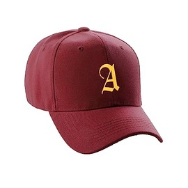 Daxton Structured Baseball Hat Cap Curved Visor Old English Font Alphabet A to Z, Burgundy Hat Gold A
