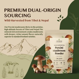 Premium Wild-Harvested Porcini Mushroom Powder, 98% Porcini + 2% Shiitake & Maitake, Rich Umami Flavor, Gluten-Free, Vegan, Keto-Friendly, Perfect for Soups, Sauces, and Seasoning (150g)