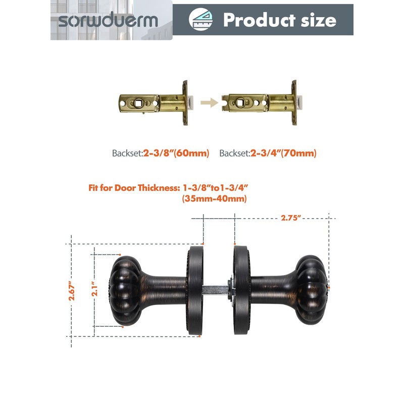 SORWDUERM Oil Rubbed Bronze Knobs Passage Door Knobs Interior Door