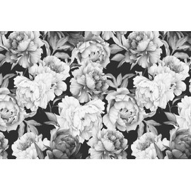MFWFM Black and White Peonies Wallpaper Watercolor Floral Mural Wallpaper for Bedroom Living Room (Not Peel n' Stick)