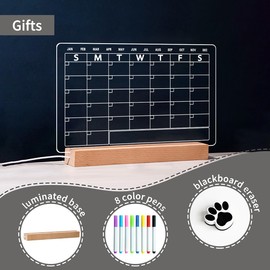 Acrylic Dry Erase Board Calendar with Light Up Stand for Desk 13" x 9" inch Desktop Note Memo White Board Notepad Table LED Letter Massage Boards for Personal Creative Use Includes Dry Erase Markers