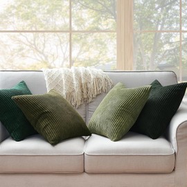 Topfinel Cushion Cover, 40 x 40 cm, Dark Green, Set of 4, Corduroy Cushion Cover, Decorative Cushion Cover for Sofa, Bedroom, Living Room, Balcony, Children, Cosy Colour Gradient