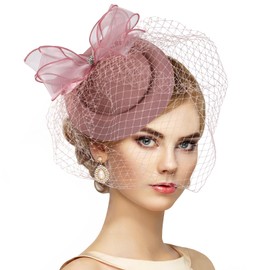 Zinniday Pink Pillbox Fascinators Hats - Girls 2025 Derby Attire Kentucky Hats with Hair Clip, 1920s 50s Tea Party Hat Victoria Headwear for Lady Woman Girl Cocktail Renaissance Masquerade Dress Up