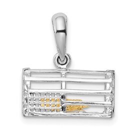 FJC Finejewelers Silver and 14k Yellow Gold Moveable 3D Trap with Lobster Charm 19 x 16 mm