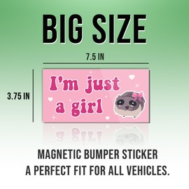 Magnetic Bumper Sticker Funny Sad Hamster Meme Magnet Sticker I'm Just A Girl Pink Funny Magnet Bumper Sticker for Car Truck, Waterproof UV-Resistant Size 7.5x3.75in