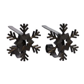Haute Decor MantleClip Stocking Holders with Removable ZINC Alloy Holiday Icons (2-Pack Snowflake, Black) - Christmas Stocking Hanger for Mantels up to 3 inches Thick