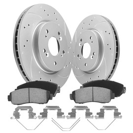 GAIASURGE Front Automotive Replacement Brake Kit, Drilled Slotted Rotors Kit Compatible with 2007-2016 Honda CR-V, 2012-2015 Honda Crosstour|Anti-Rust Geomet Coated|296mm(11.7in)|31455 & D1521-7994