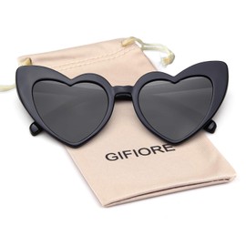 GIFIORE Heart Sunglasses Vintage Retro Oversized Cat Eye Heart Shaped Sun Glasses (2 Pack Black & White)