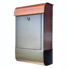 NACH Dominion Locking Mailbox with Newspaper Holder, Wall Mount Mailboxes for Outside with Lock, Rust Resistant Lockable Mailbox, Black and Copper Waterproof Mailbox, 16x10x4.5 in, MB-8000LK