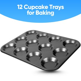 Albert Austin Teflon Fairy Bun Non-Stick Cupcake Tray Muffin Tin Premium Coated, Cupcake Tins for Baking 12 Muffin Or Cupcake - 28x21x1.2cm Carbon Steel for Your Muffin Time