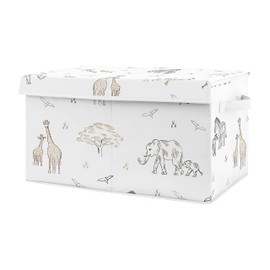Sweet Jojo Designs Jungle Safari Animals Boy Girl Small Fabric Toy Bin Storage Box Chest Baby Nursery Kids Brown Taupe Black and White Gender Neutral Elephant Giraffe Wildlife Adventure Serengeti