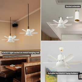 YQL Socket Ceiling Fan Light - Screw in Fan and Bulb Combo 20 inch 40W 3000-6500K with Remote White