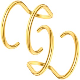 PAGOW 2 Pcs Fake Helix Ear Cuff Cartilage Earring, No Piercing 925 Silver Adjustable Minimalist Women Clip On Set Valentine's Gifts (Gold)