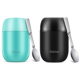 DaCool 2 Pack Food Thermo for Hot Food 16 OZ Insulated Food Jar Kids Adult Vacuum Stainless Steel Lunch Thermo Insulated Lunch Container for School Office Picnic Travel Outdoors,Black+Cyan Blue