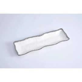 Pampa Bay Salerno Porcelain Rectangle Serving Piece, White/Silver (CER-2109-W)