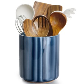 getstar Large Utensil Holder for Kitchen Counter,7.2" Vintage Ceramic Utensils Crocks Utensil Organizer for Spatula Farmhouse Kitchen Decor