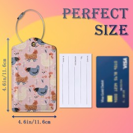 2 Pack Luggage Tag for Suitcases,Cute Roosters Chickens Flower PU Leather Bag Travel Suitcase ID Identifier Baggage Tags for Women Men Travel