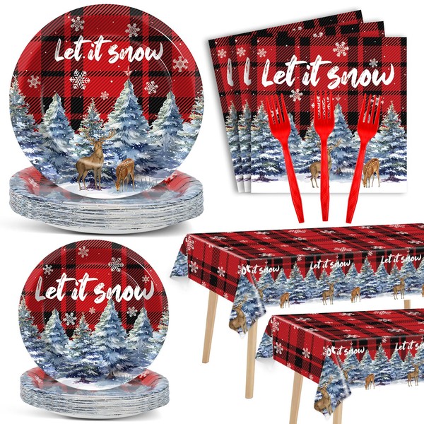Christmas Let It Snow Party Supplies Disposable Paper Plates Napkins