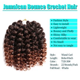 Boho Jamaican Bounce Crochet Hair-4 Packs Deal 8 Inch Jumpy Wand Curl Crochet Hair Curly Crochet Hair For Black Women (Boho 8 Inch (Pack of 4), T1B-30#)