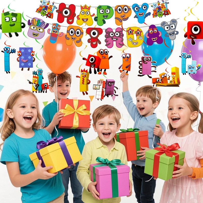 Numberblock Birthday Banner, Block Banner with Spiral, Party Decorations Banners