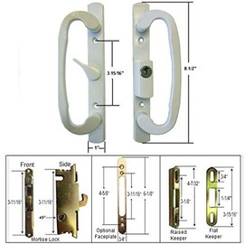 Sliding Glass Patio Door Handle Kit with Mortise Lock and Keepers, A-Position, White, Keyed