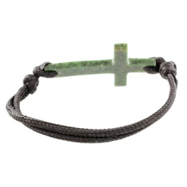 NOVICA Artisan Handmade Jade Pendant Bracelet Crossshaped Dark Green from Guatemala Cotton Religious [6 in min L x 10 in max L 3 mm W Pendant(s) 1.8 in L x 1 in W] ' Maya Faith in Dark Green'