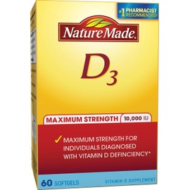 Nature Made Maximum Strength Vitamin D 10,000 I.U. Softgel, 60 Count