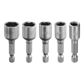 HARFINGTON 1set(5pcs) Hex Nut Driver Drill Bit 1/4,5/16,3/8,7/16,1/2" 6-Point Socket 1/4" Hex Shank Magnetic Nut Setter Quick-Change Nut for Power Drills Impact Drivers, Silver Tone