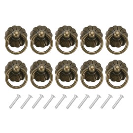 sourcing map 10 Sets Vintage Drop Ring Knobs Retro Dresser Pulls Handles with Screws Zinc Alloy for Dresser Drawer Furniture Closet Cupboard Bronze(33mm/1.3" Long)