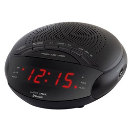 HANNLOMAX HX-139CR Alarm Clock Radio, PLL FM Radio with Preset Stations, Dual Alarm, 0.6” Red LED Display, USB Port for 1A charging, Bluetooth, AC power operation only. (Black)