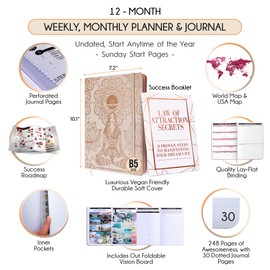 Life Planner - Undated Deluxe Weekly and Monthly Planner, a 12 Month Journey to Increase Productivity, Happiness & Enhance Organization | Life Organizer, Gratitude Journal, Agenda Planner, To Do List, Gift Box & Stickers - Start Anytime