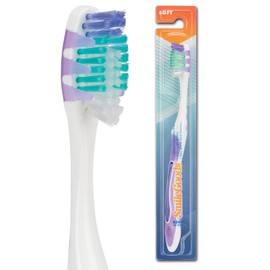 SmileGoods A362 Toothbrush, 36 Tuft, Soft Bristle, With Built-in Gum & Tongue Cleaner, 72 Individually Packaged Premium Toothbrushes, Assorted Colors Bulk Pack