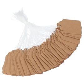 MECCANIXITY Price Tags 2.17"x1.38", Writable Labels Display Label Hang Tag with Elastic String for Clothing Homemade Pricing,(Brown, Pack of 200)
