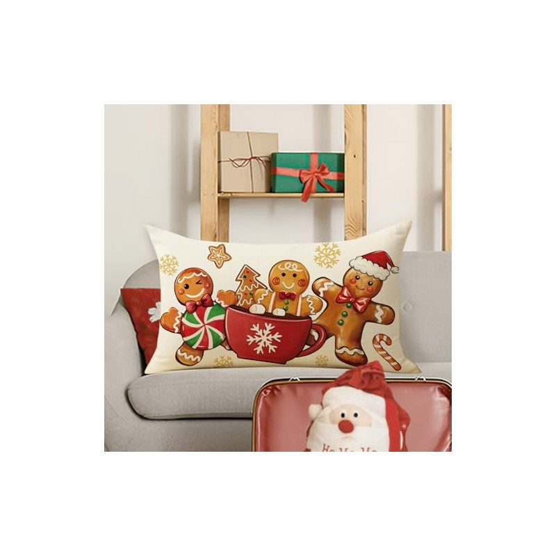 Christmas Gingerbread Man Lumbar Decorative Throw Pillow Cover 12 x