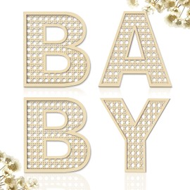 Baby Letters for Baby Shower Wooden Rattan Letters 8 inch 4Pcs for Nursery Wall Decor Large Boho Sign Alphabet Letter for Baby Boy Girl Shower Bedroom Newborn Birthday Gift Home Decorations