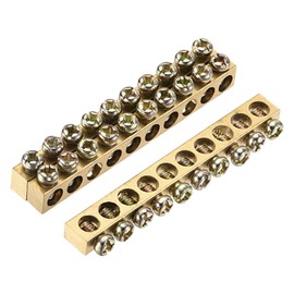 sourcing map Terminal Ground Bar Screw Block Barrier Brass 10 Positions 65mmx5.5mmx7.5mm for Electrical Distribution 3 Pcs