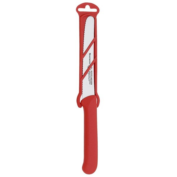 Messermeister 4.5” Serrated Tomato Knife with Matching Sheath, Red -