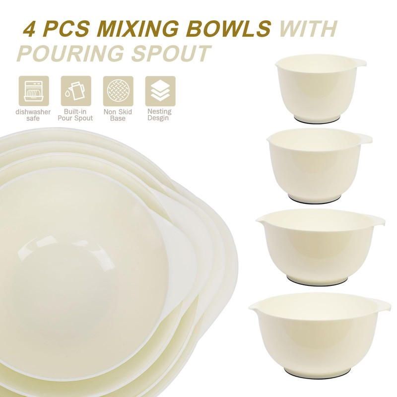BoxedHome Nesting Plastic Mixing Bowl Set, 4 Piece Mixing Bowl