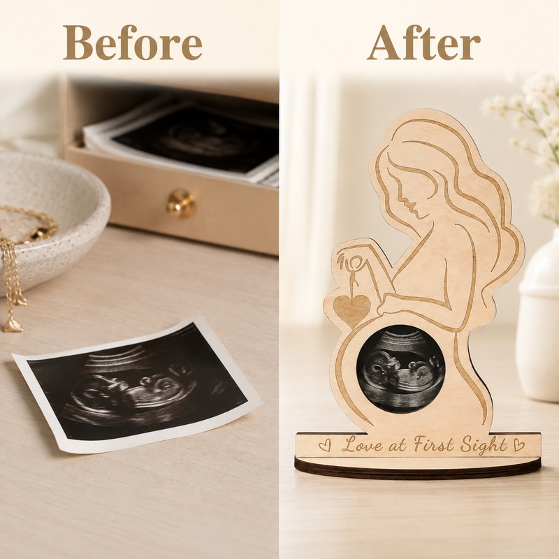 Baby Ultrasound Photo Frame for Pregnancy Keepsake - Wooden Sonogram