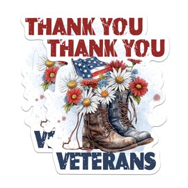 (2 Pack) Thank You Veterans Stickers - Military Appreciation Veteran Sticker - 5 Inches On Longest Side - Premium Vinyl - for Cars, Trucks, Skateboards, Laptops - Made in USA - BMCS0571