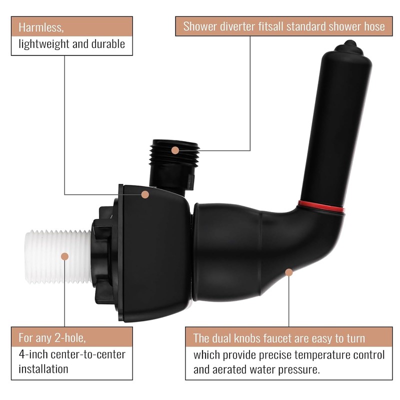RV Shower Faucet Valve Diverter with Hot/Cold Handles Compatible with