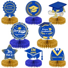 8Pcs 2022 Graduation Party Decorations Congrats Grad Honeycomb Centerpiece Congratulate Graduation Table Topper Party Favor Supplies