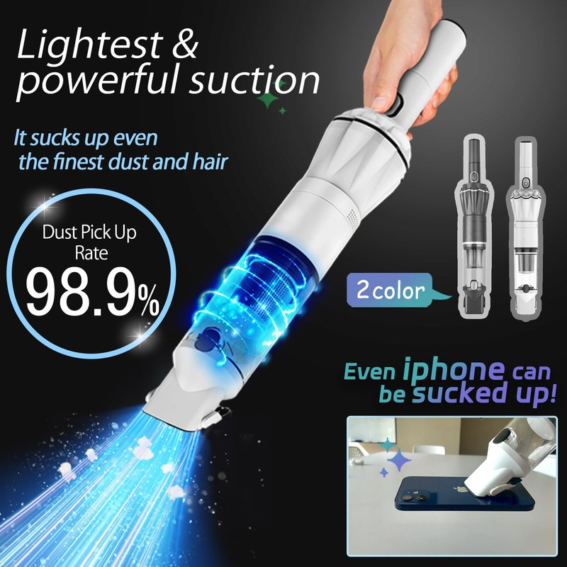 HIKALION Handheld Vacuum Cordless, Super Lightweight 1lb with Powerful Suction,