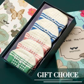 WARMVIN Pilates Yoga Socks with Grips for Women Non-Slip Grippy Barre Socks, Cute Sticky Grippers Crew Socks for Workout, Hospital and Pregnancy, 5 Pairs (Size 5-9)