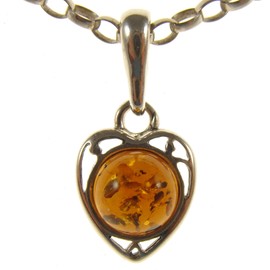 Baltic amber and sterling silver 925 cognac heart pendant (no chain)