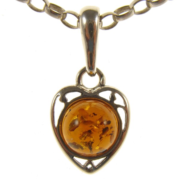 Baltic amber and sterling silver 925 cognac heart pendant (no