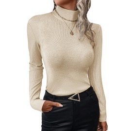 UEAL Underscrub Long Sleeve Women Fitted Ribbed Mock Neck Thermal Tops Shirts for Women Medium Khaki